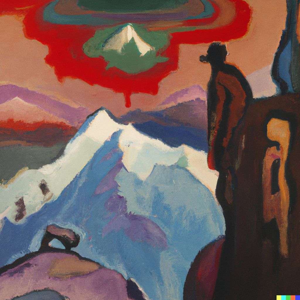 someone gazing at Mount Everest, painting by Wassily Kandinsky